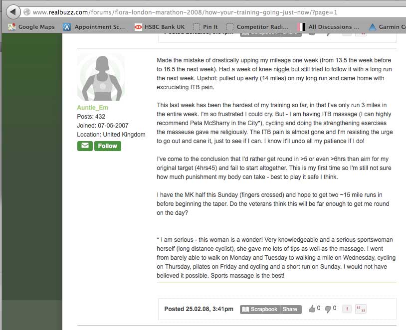 testimonial London Marathon sports massage